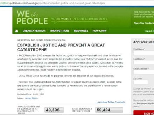 Ağ Evin saytında Ermənistanın işğalçılıq siyasəti ilə bağlı petisiya səsverməyə çıxarılıb