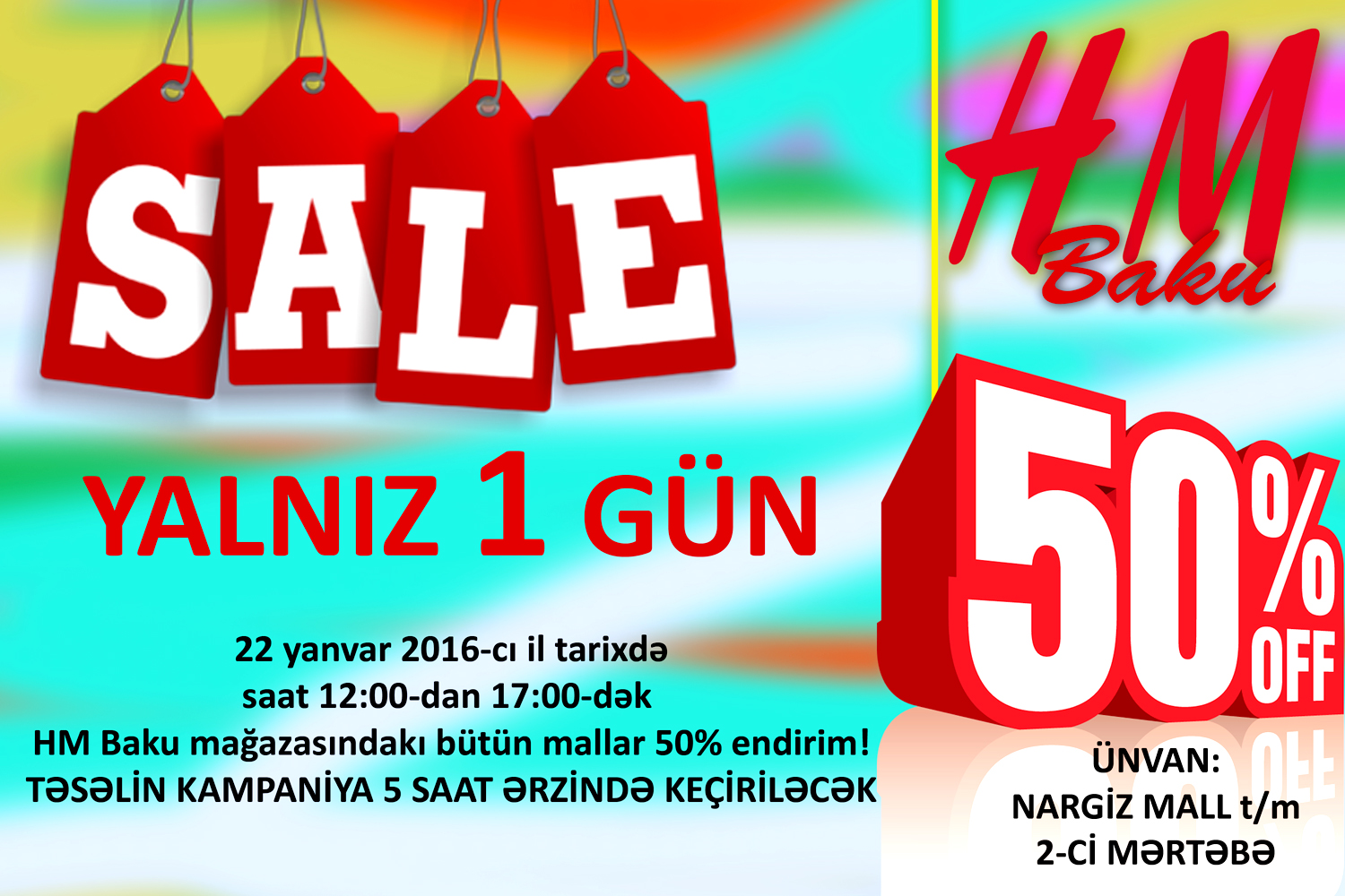 “HM Baku” dükanı bütün mallara 50% endirim edir