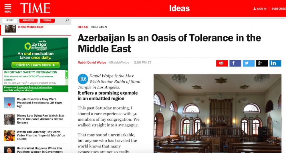 “Time” jurnalı: “Azərbaycan Yaxın Şərqdə tolerantlıq vadisidir”