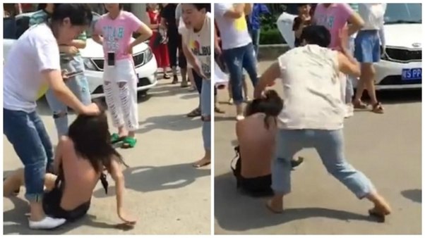 Qadın ona xəyanət edən ərinin məşuqəsini camaatın gözü qarşısında döydü