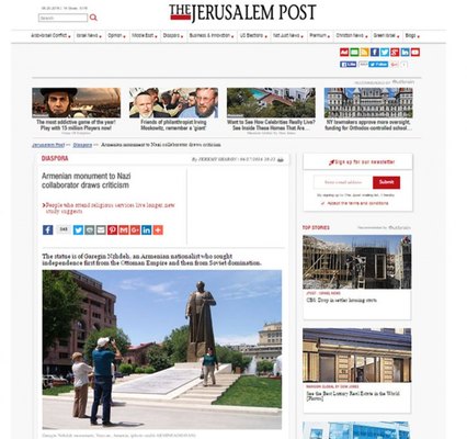 “The Jerusalem Post” Ermənistanda nasistə abidə ucaldılmasını ciddi tənqid edib