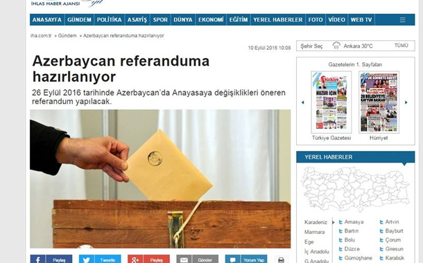 Türkiyə mediası Azərbaycanda keçiriləcək referendumdan yazıb — FOTOLAR