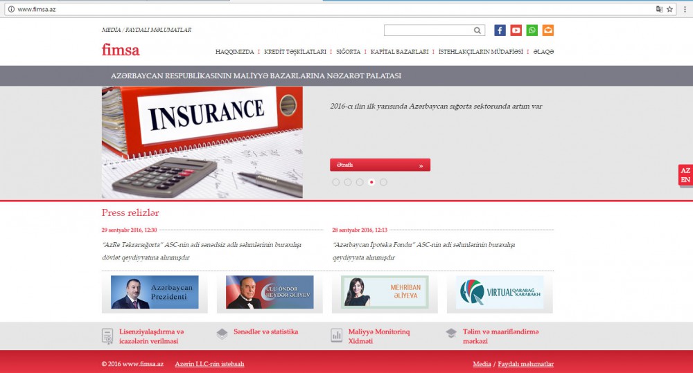 Maliyyə Bazarlarına Nəzarət Palatasının www.fimsa.az rəsmi internet səhifəsi istifadəyə verilib