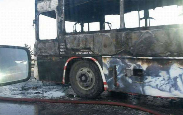 Bakıda sərnişin avtobusu yanaraq külə dönüb