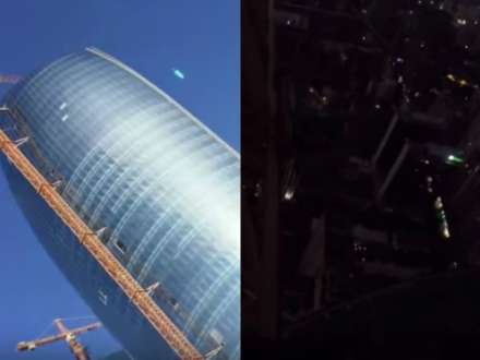 Bakıda gənc oğlanın təhlükəli şousu: 220 metrdən aşağı endi - VİDEO