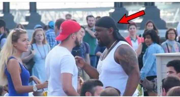 Qadına sataşan bu iri adamı qadının yoldaşı necə cəzalandırır baxın - VİDEO