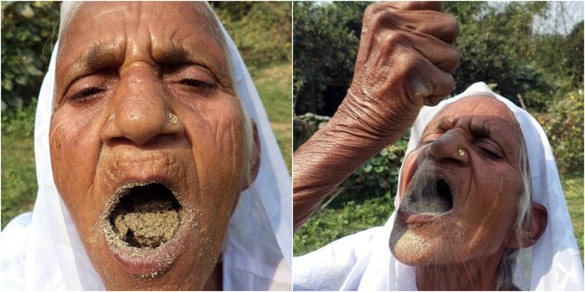 Hindistanlı qadın qum ilə qidalanır - FOTOLAR