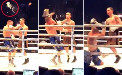 RİNQDƏ QALMAQAL: Azarkeş qalib boksçunu nokauta saldı - VİDEO