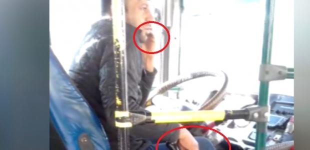 Bakıda avtobus sürücüsü qaydaları belə pozur - VİDEO