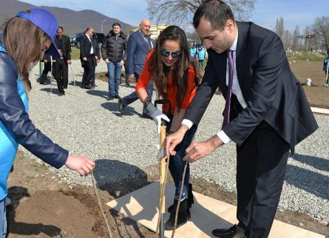 Leyla Əliyeva bağda ağac əkdi - FOTOLAR