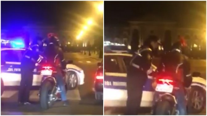 Bakıda motosiklet sürücüsü polisə tabe olmadı: əlbəyaxa oldular - VİDEO