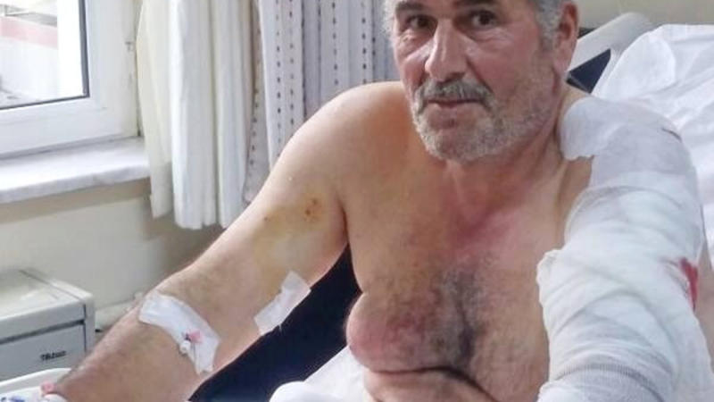 Ayı ilə 40 dəqiqə boğuşdu və... - VİDEO