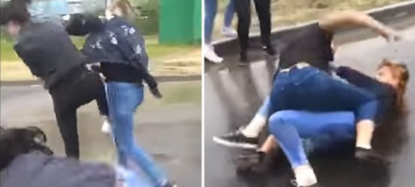 Qızlar arasında kütləvi dava – Video