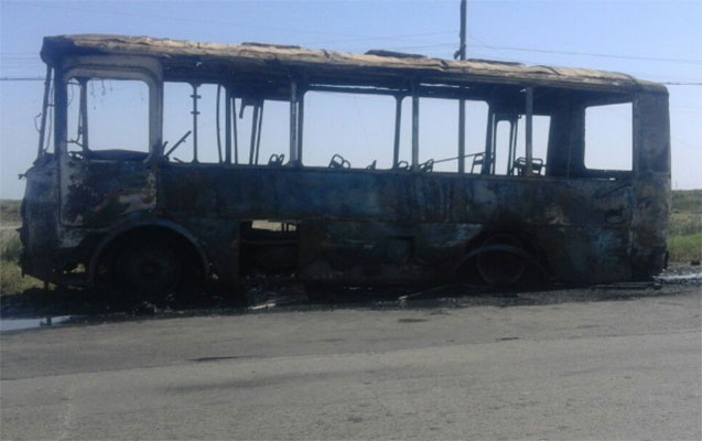 Göyçayda sərnişin avtobusu yanıb