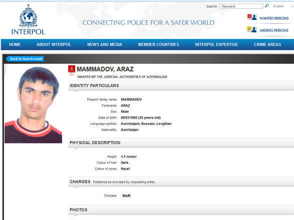 İnterpol 25 yaşlı azərbaycanlı barəsində axtarış elan etdi - FOTO