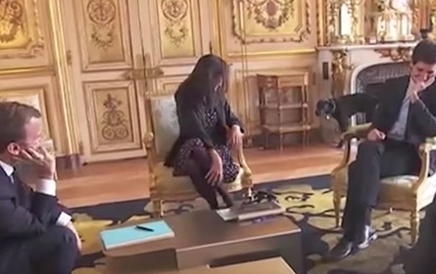 Makronun iti Yelisey sarayında toplantını belə pozdu - Video