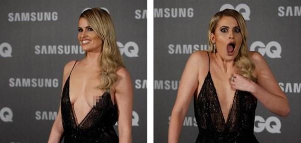 Büstqalter geyinməyən cazibədar aparıcının sinəsi açıldı: biabır oldu - FOTO