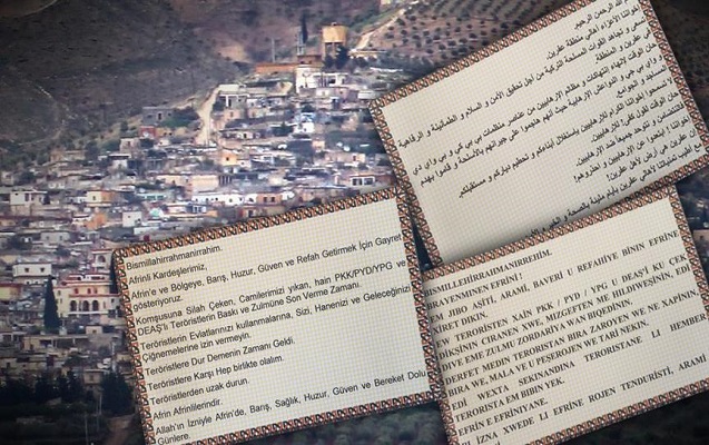 Afrin əhalisinə təyyarələrdən kağızlar atıldı - Fotolar