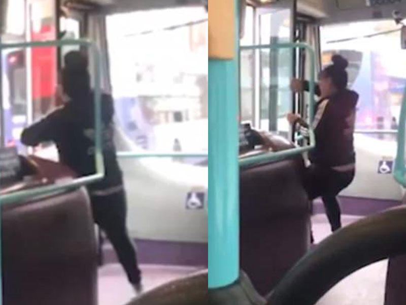 Əri ilə dalaşdı, sürücüyə tüpürdü - avtobusda biabırçılıq - VİDEO - FOTO