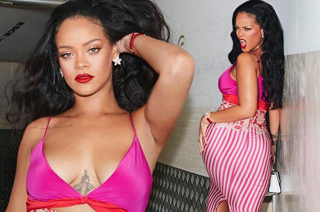 Rihannanın sinə dekolteli paltarı - Fotolar