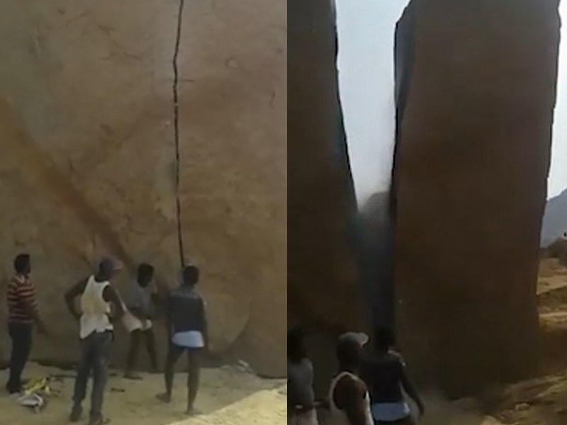 Nəhəng daşı beləcə parçaladılar - VİDEO - FOTO