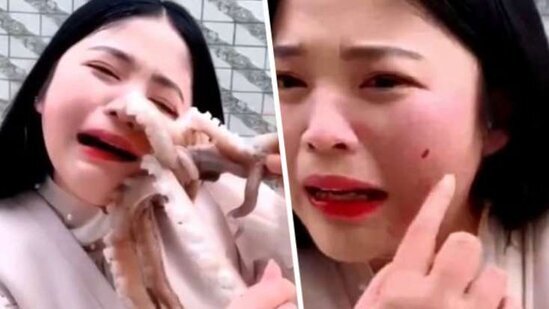 DƏHŞƏT! Canlı şəkildə yemək istədiyi dəniz heyvanı üzünü dişlədi - foto