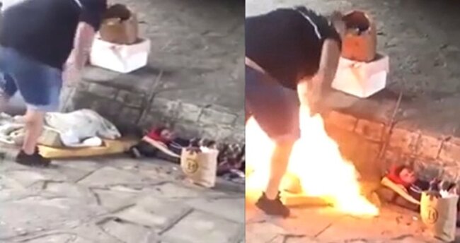 Miqrantlara qarşı insanlığa sığmayan hərəkət: Üzərinə benzin töküb...- VİDEO