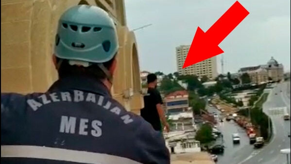 Bakıda intihar etmək istəyən gənc belə xilas edildi - VİDEO