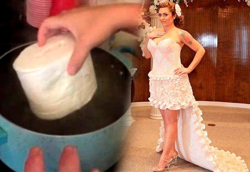 Gənc qadın özünə tualet kağızından gəlinlik paltarı tikdi – FOTO