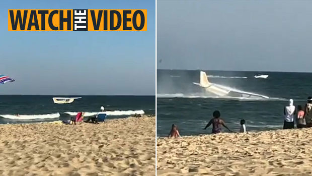 Вышедший из строя самолет напугал посетителей пляжа - ВИДЕО