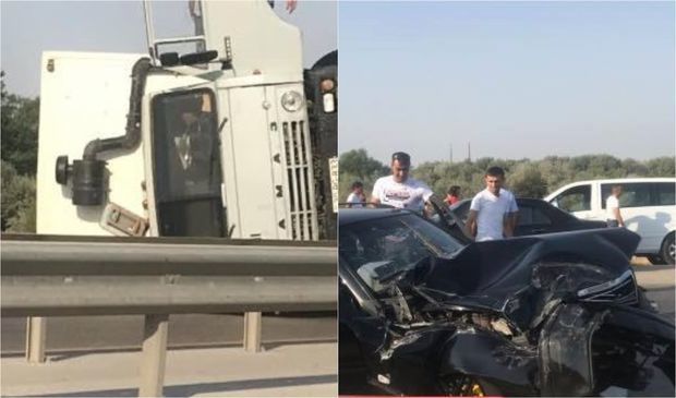 Авария на дороге Баку-Алят: перевернулся КамАЗ - ФОТО