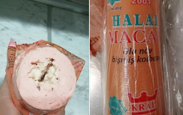 Halal bilib aldığı kolbasa xarab çıxdı - Foto