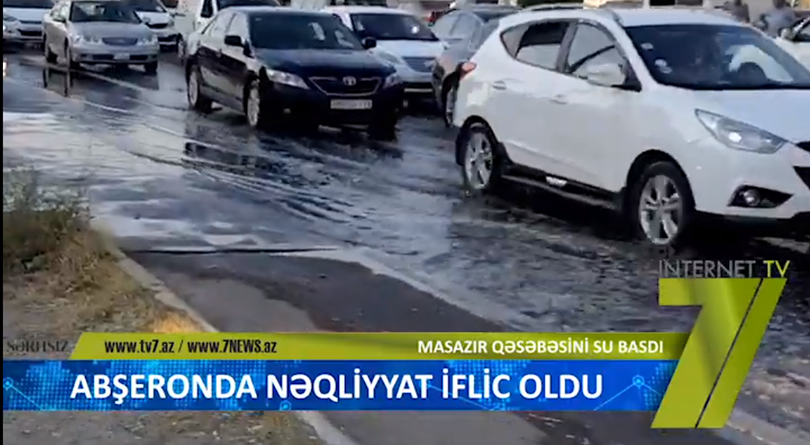 Masazır yolunu su basdı, nəqliyyat iflic oldu - VİDEO