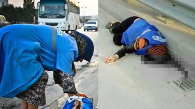 Bakıda yüksək sürətlə hərəkət edən avtomobil süpürgəçini vurub yolun ortasına atdı - REAL VİDEO