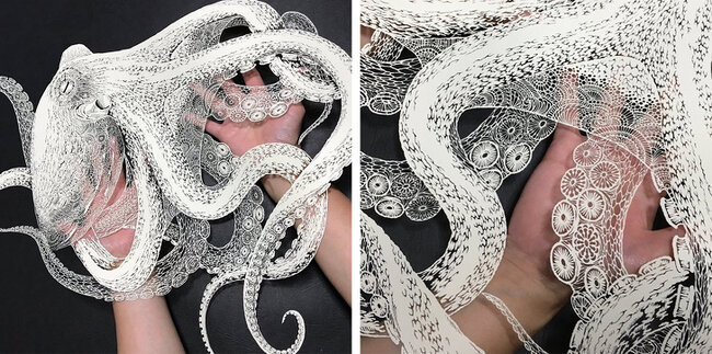 Skalpellə kağız üzərində cızdığı əsərlər görənləri heyran edir - FOTO