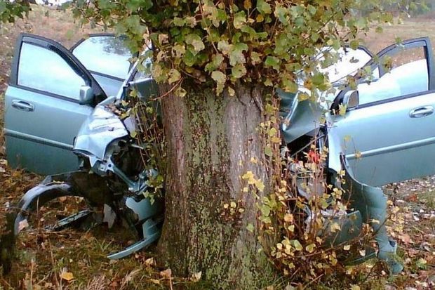 Bakıda xanım sürücü avtomobili ağaca çırpdı
