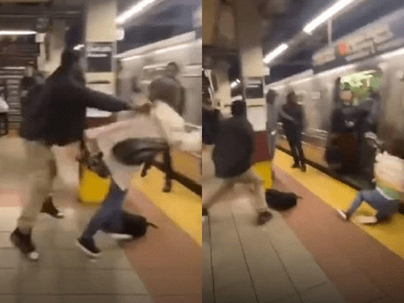 Kişi metroda qadını itələyib, başını qatara çırpdı - VİDEO