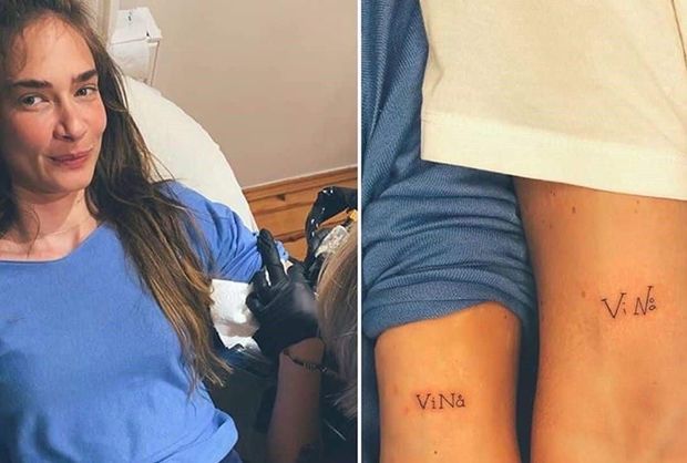 Məşhur cütlük dünyaya gələcək övladlarının adını qollarına döymə etdirib - FOTO