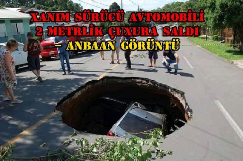 Qadın sürücü avtomobili 2 metrlik çuxura belə saldı – ANBAAN VİDEO