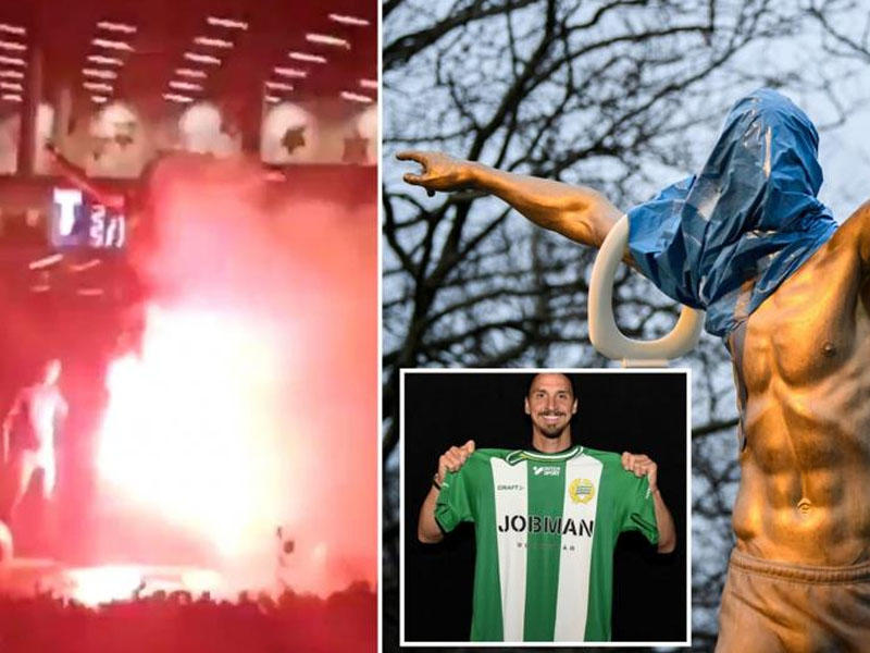 İbrahimoviçin heykəlinə od vurdular - İsveçdə şok olay - VİDEO