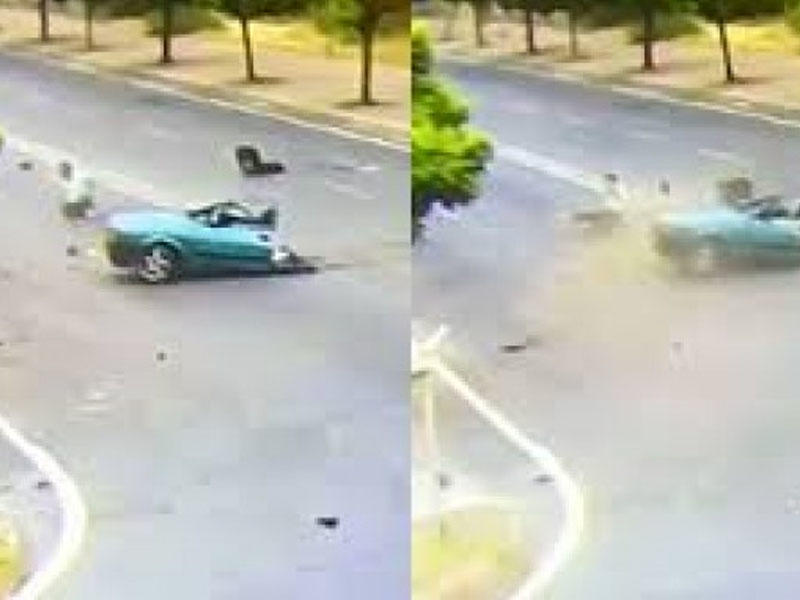 Qəzada iki yerə bölünən maşının sürücüsü SAĞ QALDI - Burnu da qanamadı - VİDEO - FOTO