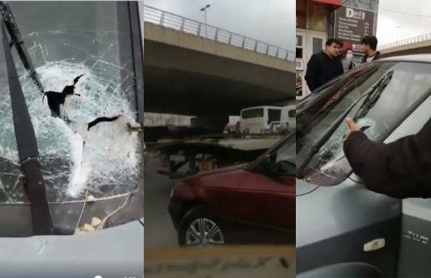 В Баку металлический профиль с эвакуатора пробил лобовое стекло автомобиля - ВИДЕО