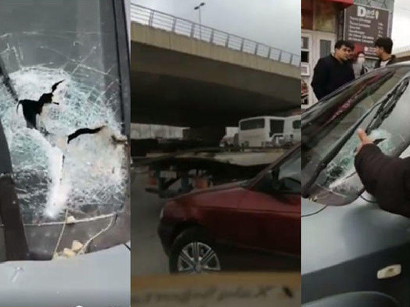 Bakıda dəhşət: Evakuatorun üstündəki dəmir sürüşüb başqa maşının şüşəsindən içəri girdi - FOTO