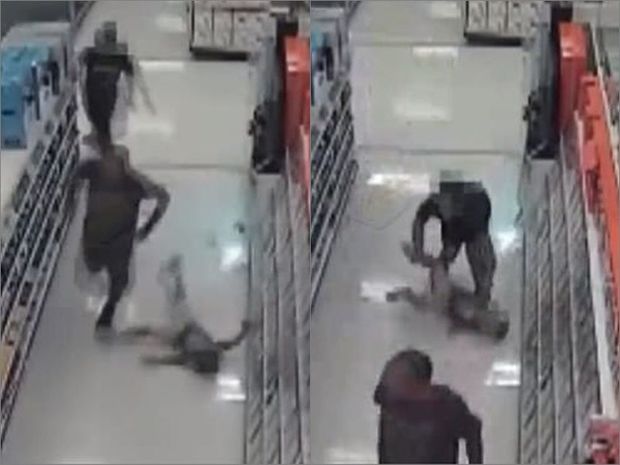 Mağazada oynayan uşaqlara yaxınlaşaraq yumruq atdı - VİDEO