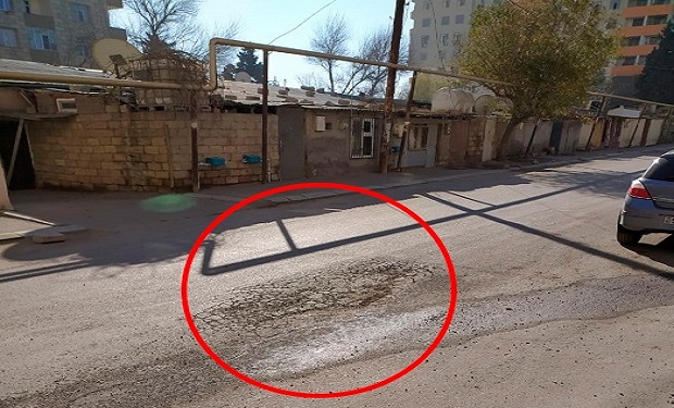 Xırdalanda yeni asfaltlanmış yol çökür — FOTO