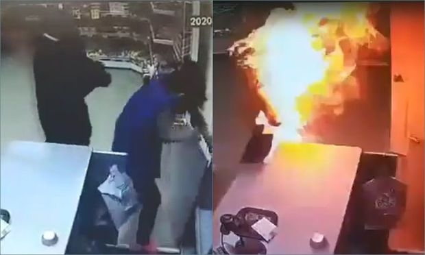 Keçmiş arvadını iş yerində yandırdı - VİDEO