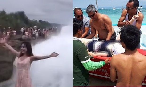 Nəhəng dalğa sahildə şəkil çəkdirən turisti “uddu” - VİDEO