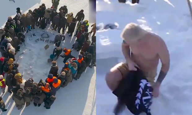 Xanımına Sevgililər günü hədiyyəsi olaraq özünü dondurdu - VİDEO