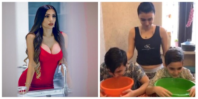 Renka oğullarının başını su dolu qaba saldı - VİDEO