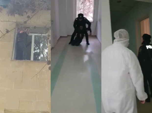 Bakıda xəstə özünü pəncərədən atmaq istədi - VİDEO
